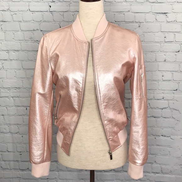FOREVER 21 Rose Gold Bomber Jacket sz S - Picture 2 of 8